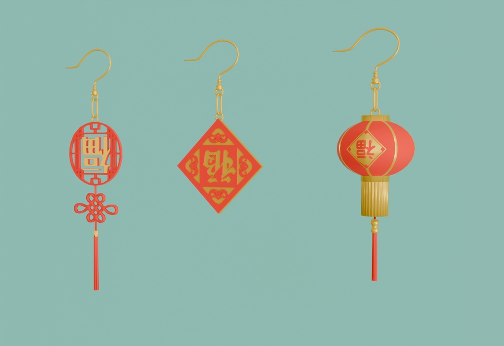 【Blender】春節のピアスセット Chinese New Year earrings set【VRChat】