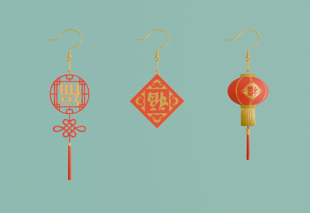 【Blender】春節のピアスセット Chinese New Year earrings set【VRChat】