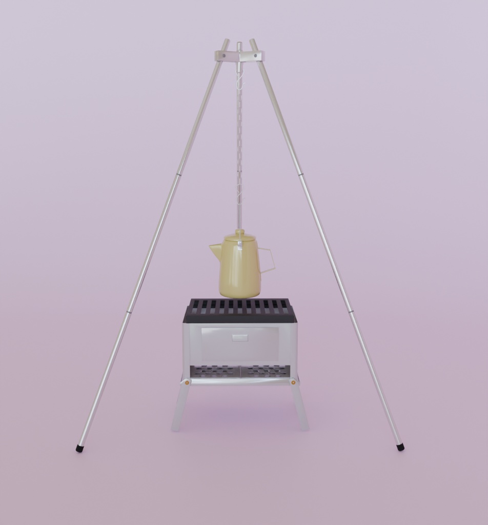 【Blender】トライポッドと焚火グリルとケトル Tripod, bonfire grill and kettle【VRChat】