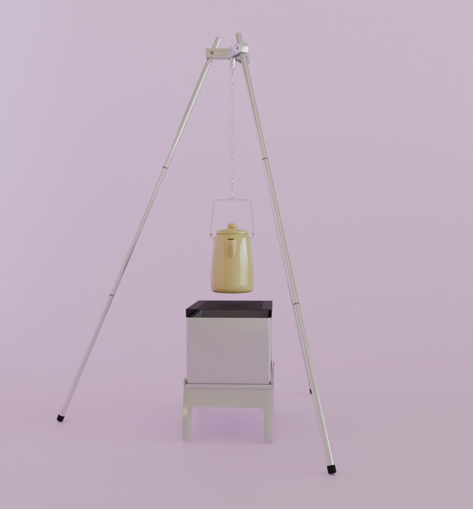 【Blender】トライポッドと焚火グリルとケトル Tripod, bonfire grill and kettle【VRChat】