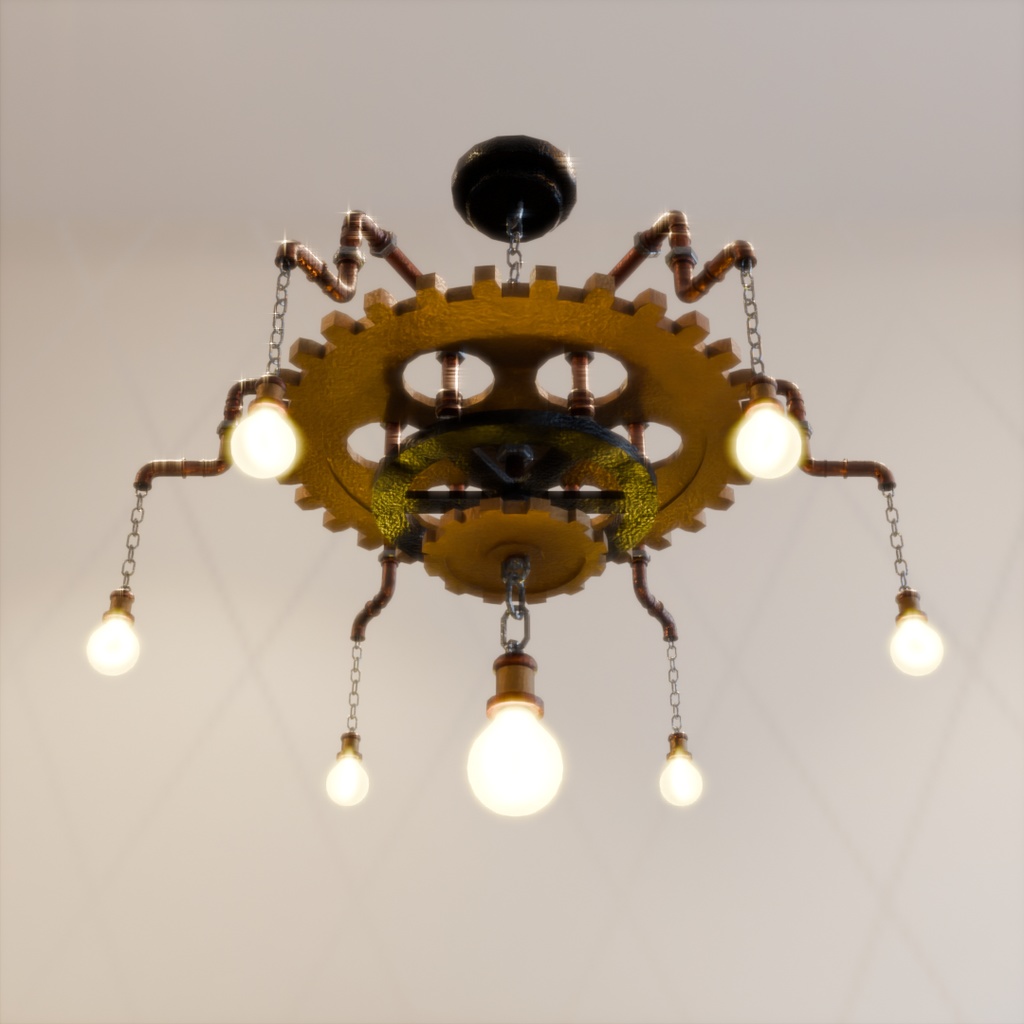 【Blender】スチームパンクなシャンデリア Steampunk chandelier