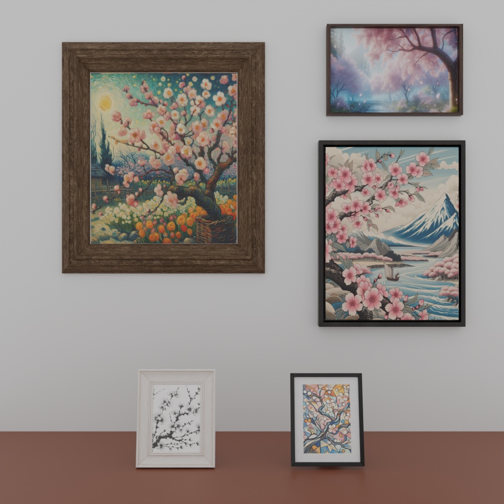【Blender】桜のアートディスプレイ5種 5 types of cherry blossom art displays