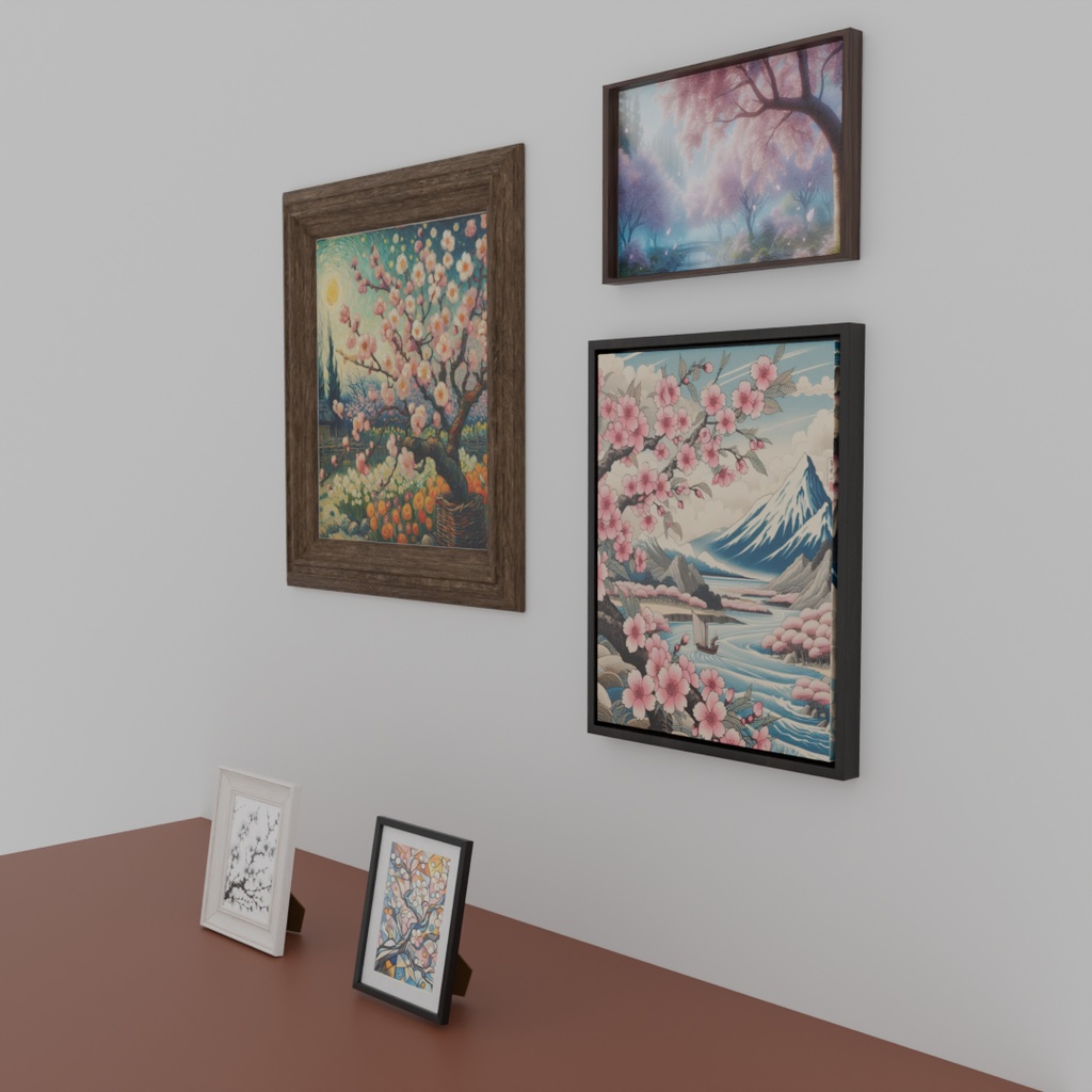 【Blender】桜のアートディスプレイ5種 5 types of cherry blossom art displays