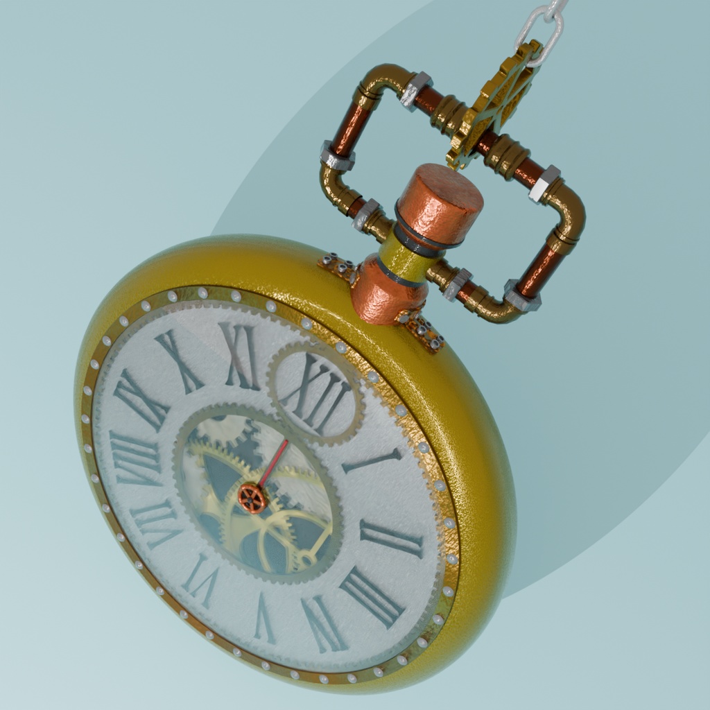 【Blender】スチームパンクな懐中時計 steampunk pocket watch