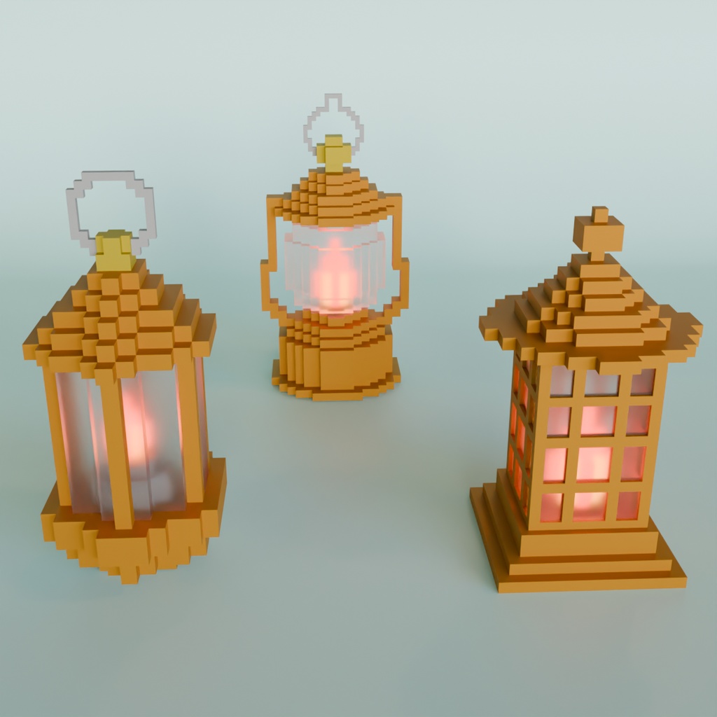 【Blender】ドット風ランタン3点セット dot style lantern set【VRChat】