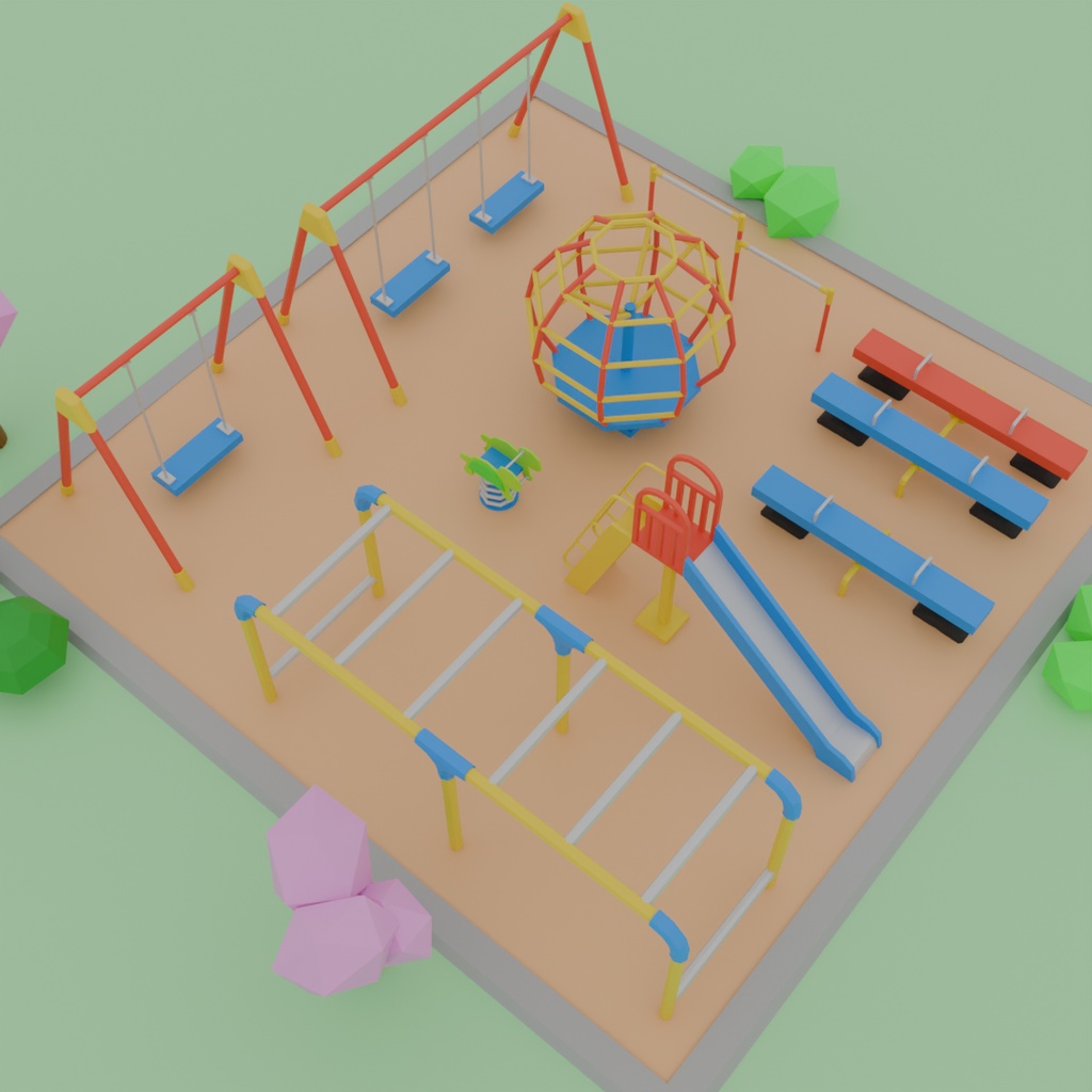 【Blender】ローポリゴンの日本の公園の遊具セット【VRChat】