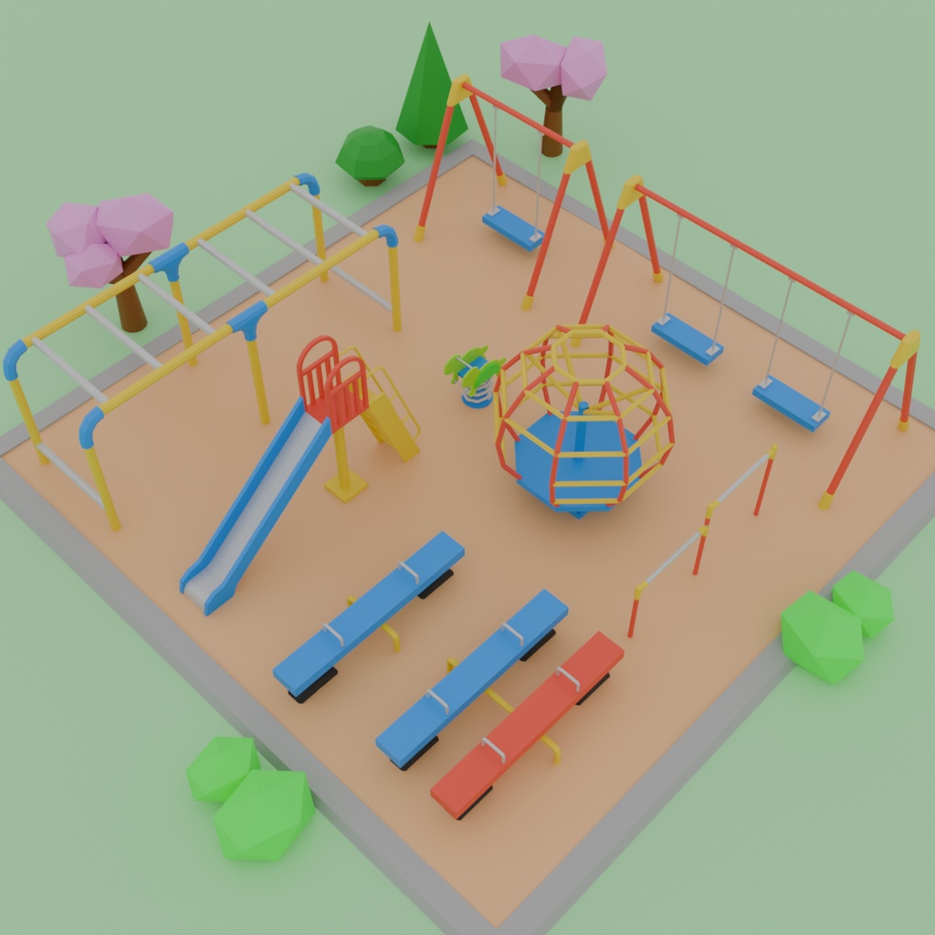 【Blender】ローポリゴンの日本の公園の遊具セット【VRChat】