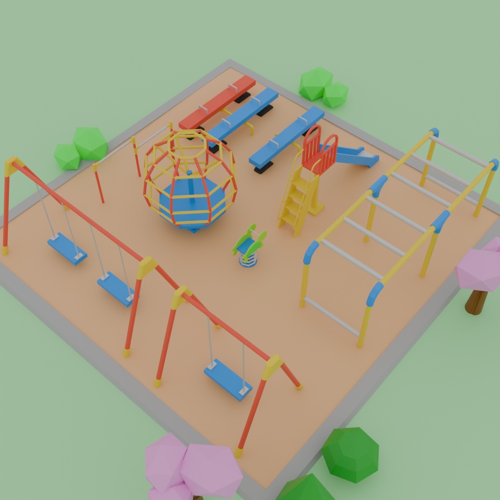 【Blender】ローポリゴンの日本の公園の遊具セット【VRChat】