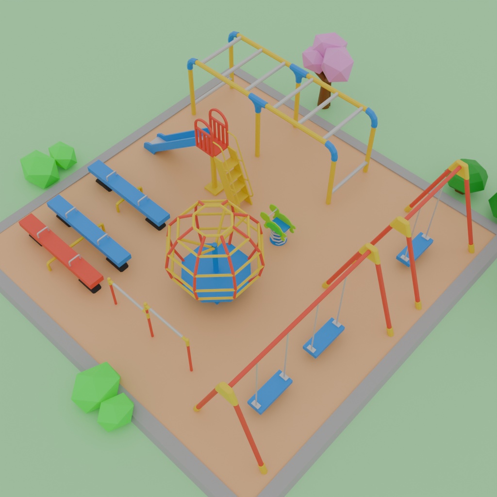 【Blender】ローポリゴンの日本の公園の遊具セット【VRChat】
