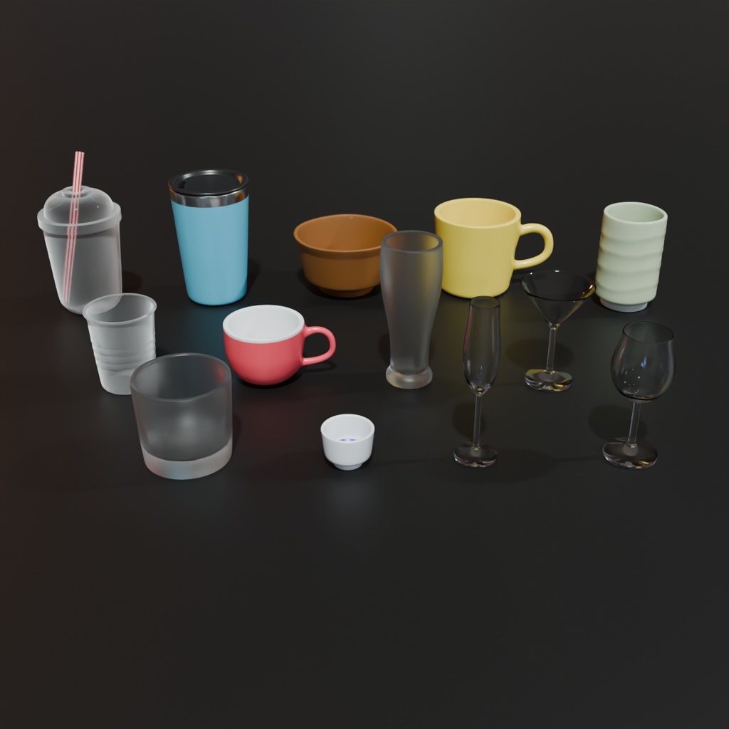 【Blender】ドリンクウェアセット Drinkware set【VRChat】