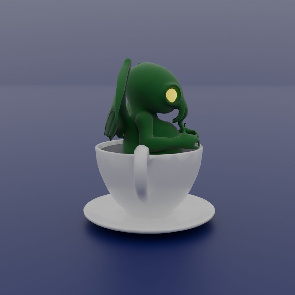 【Blender】ティーカップに入ったクトゥルフ Cthulhu in a teacup