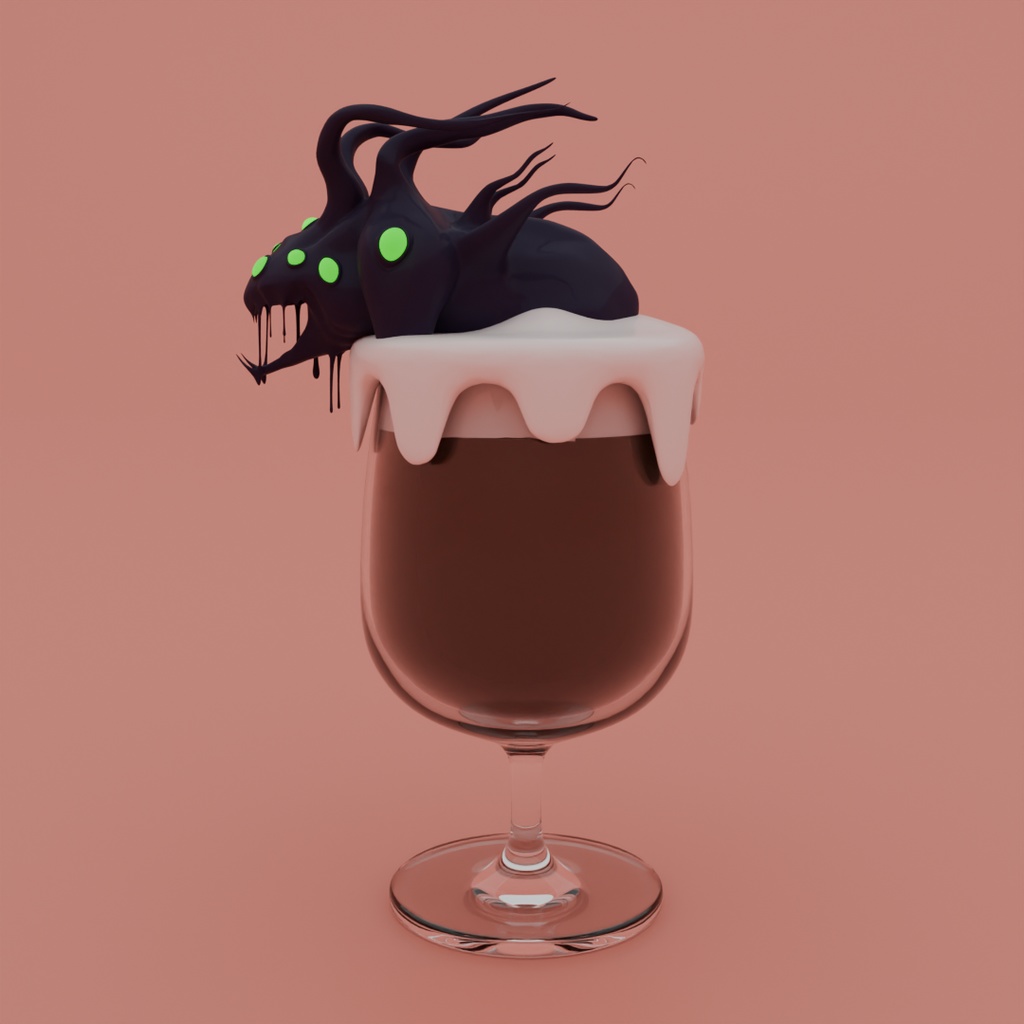 【Blender】ショゴスが這い出るコーヒーフロート Coffee float with Shoggoth crawling out of it