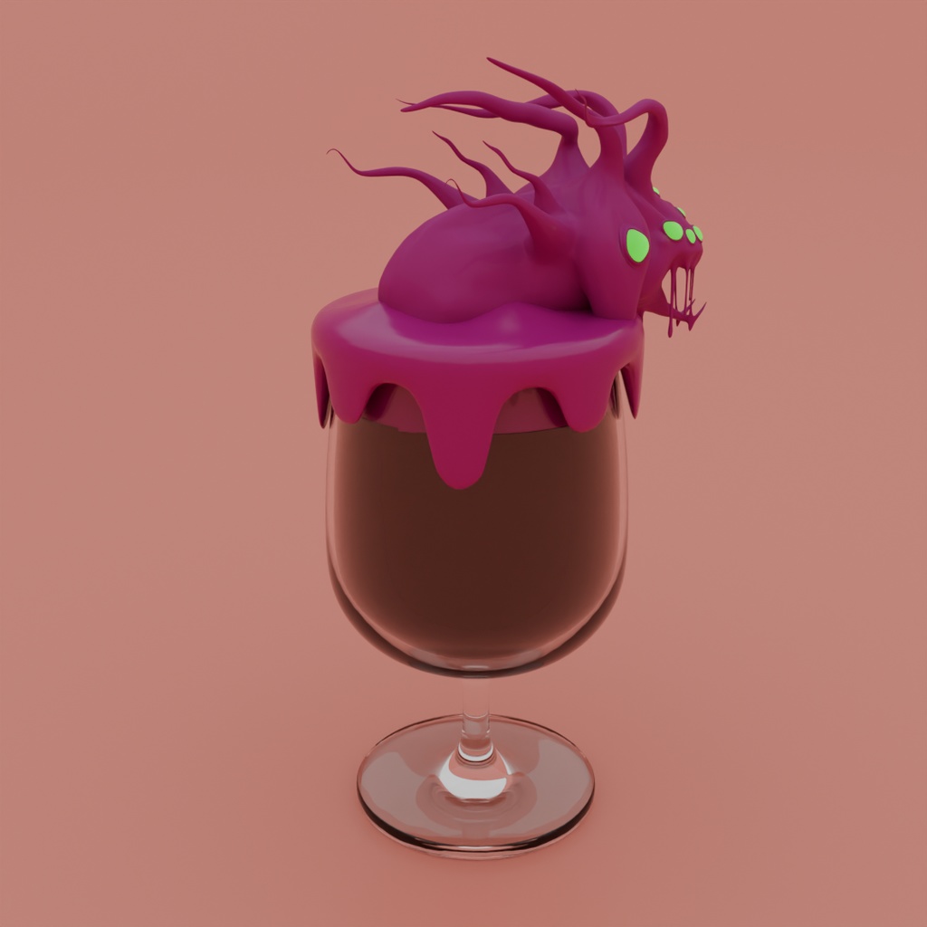 【Blender】ショゴスが這い出るコーヒーフロート Coffee float with Shoggoth crawling out of it