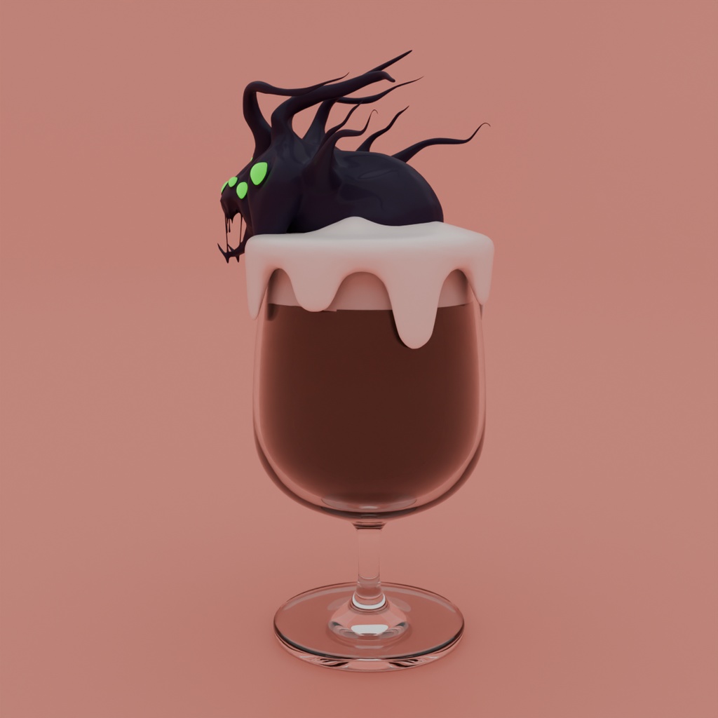 【Blender】ショゴスが這い出るコーヒーフロート Coffee float with Shoggoth crawling out of it