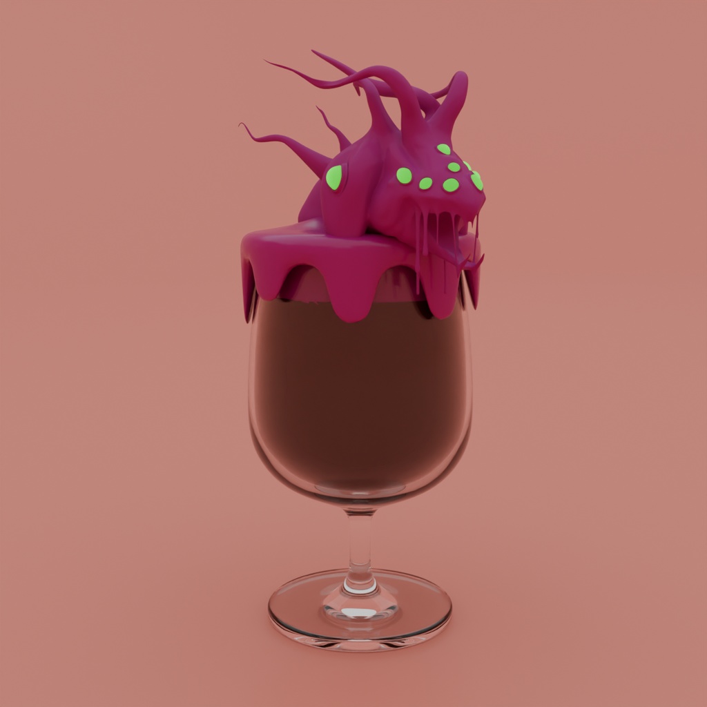 【Blender】ショゴスが這い出るコーヒーフロート Coffee float with Shoggoth crawling out of it