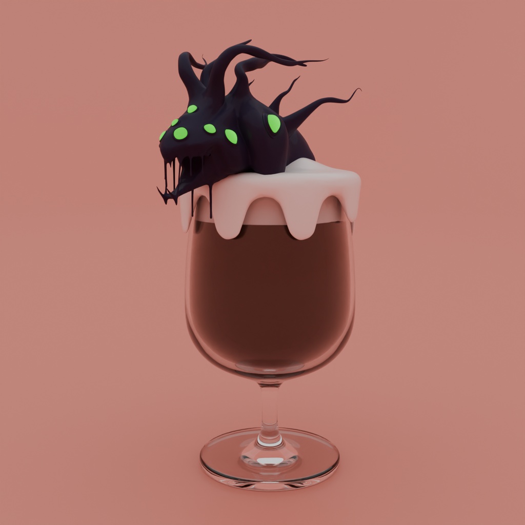 【Blender】ショゴスが這い出るコーヒーフロート Coffee float with Shoggoth crawling out of it
