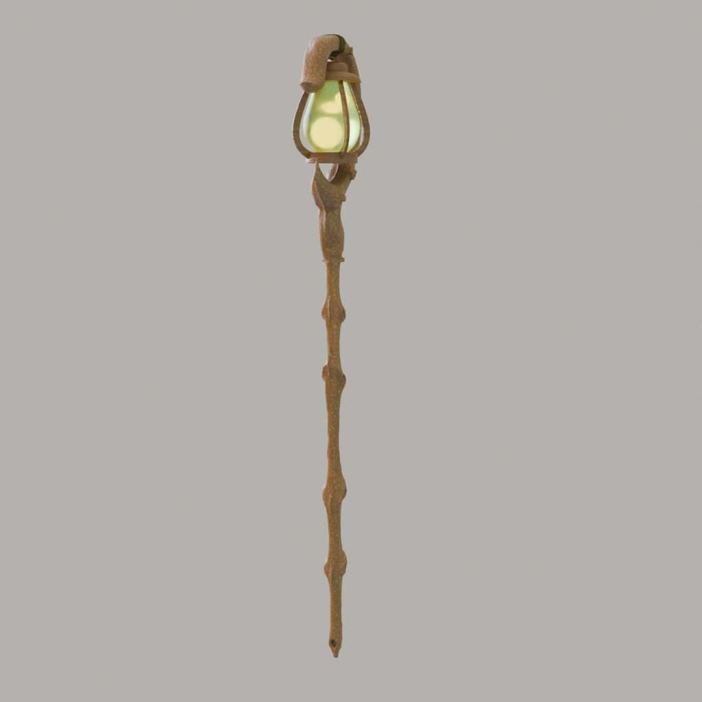 【Blender】ランタンのついた木の杖 Wooden cane with lantern