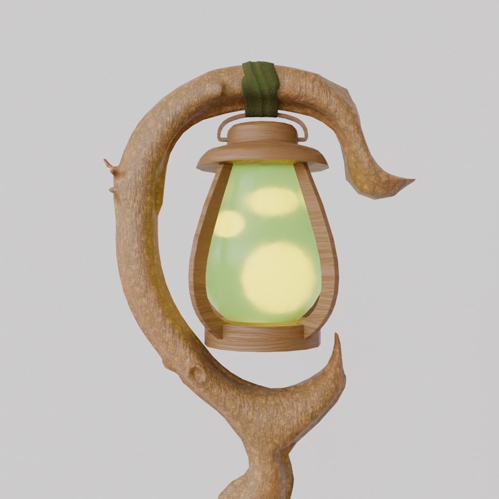 【Blender】ランタンのついた木の杖 Wooden cane with lantern