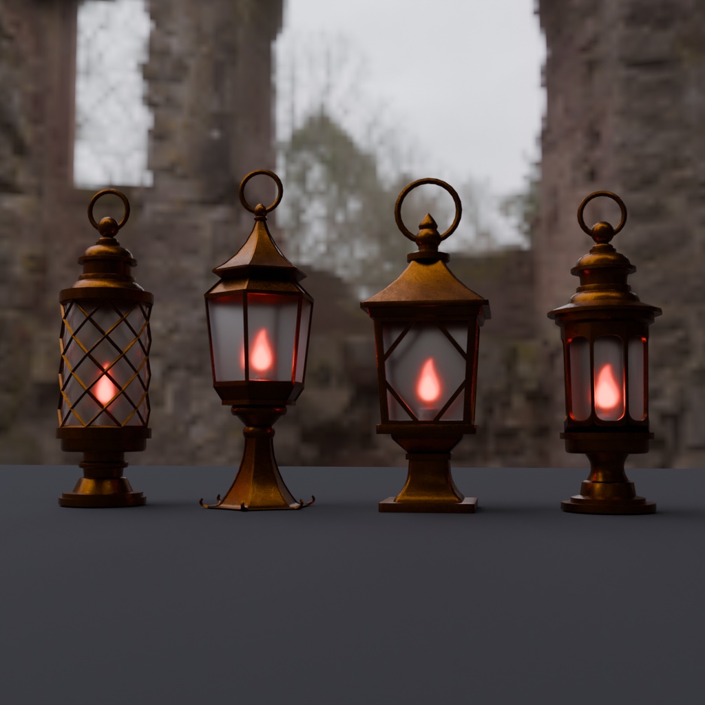 【Blender】シンプルなレトロランタン4点セット Simple retro lantern