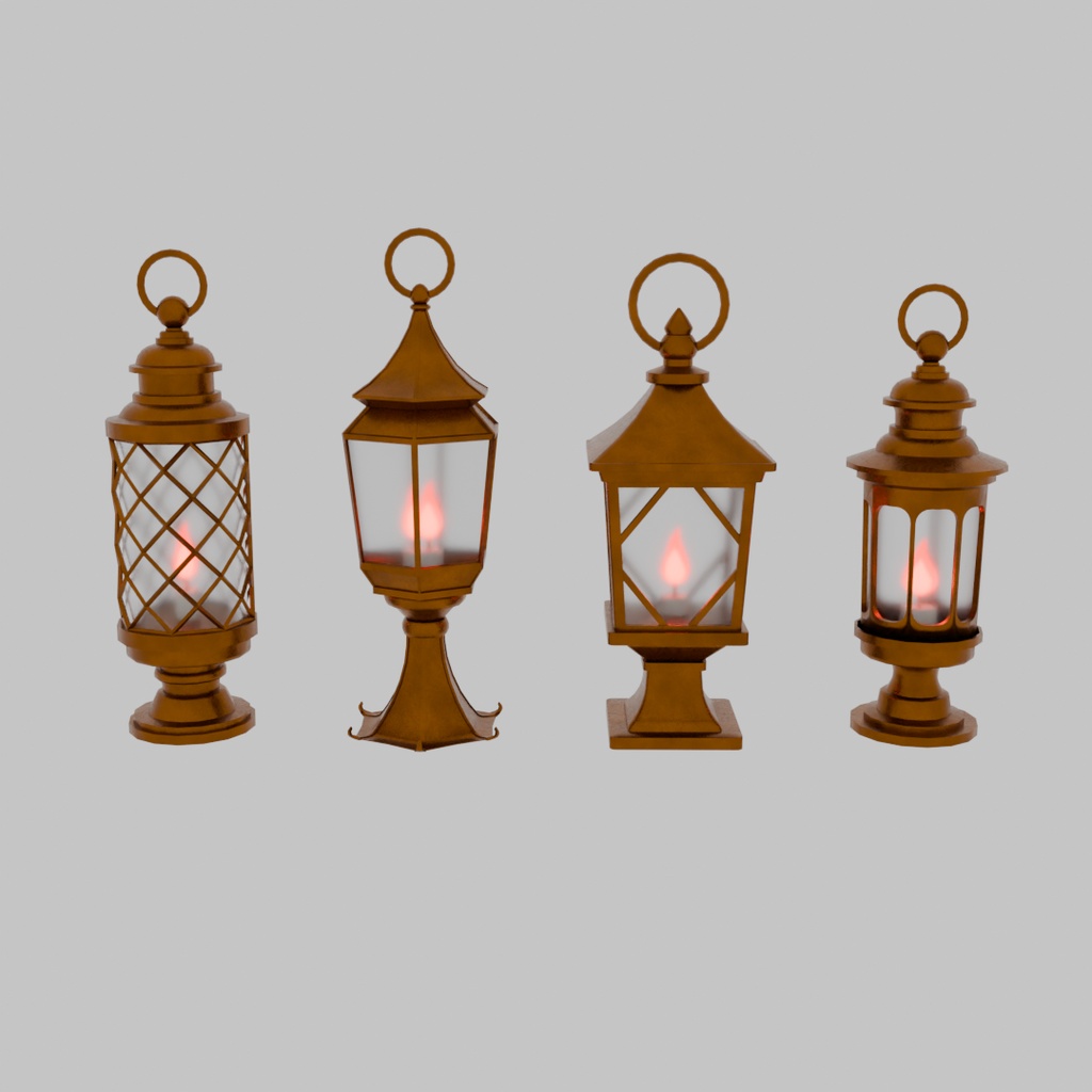 【Blender】シンプルなレトロランタン4点セット Simple retro lantern