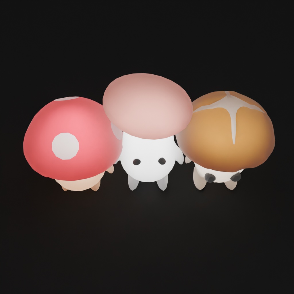 【Blender】キノコ3兄弟の間接照明 Indirect lighting for the three mushroom brothers