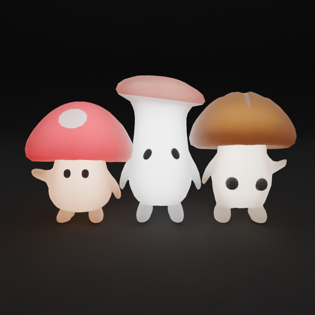 【Blender】キノコ3兄弟の間接照明 Indirect lighting for the three mushroom brothers