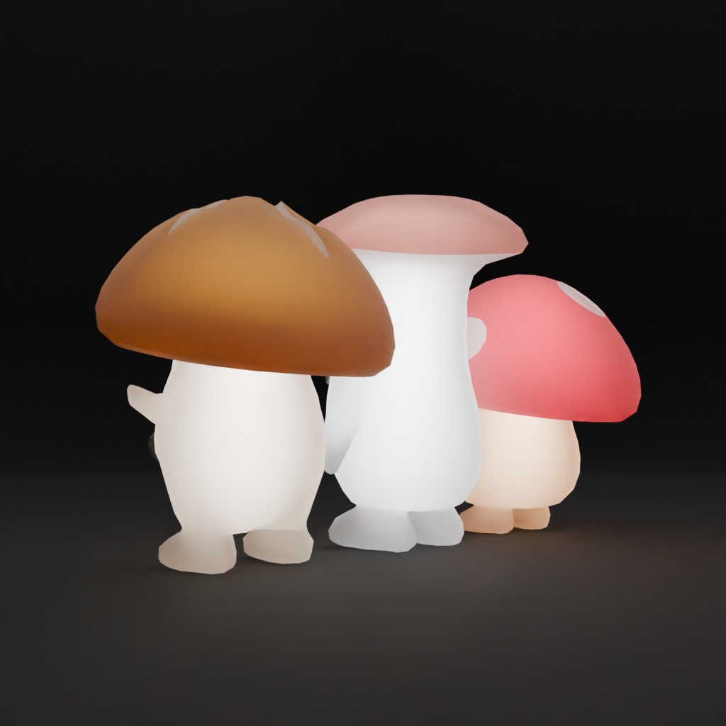 【Blender】キノコ3兄弟の間接照明 Indirect lighting for the three mushroom brothers