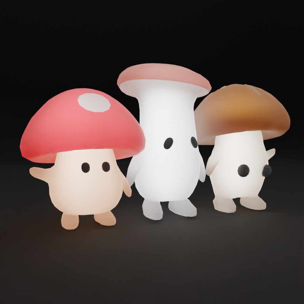 【Blender】キノコ3兄弟の間接照明 Indirect lighting for the three mushroom brothers