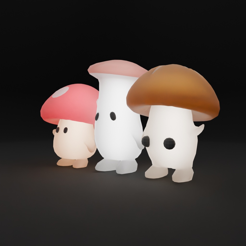 【Blender】キノコ3兄弟の間接照明 Indirect lighting for the three mushroom brothers