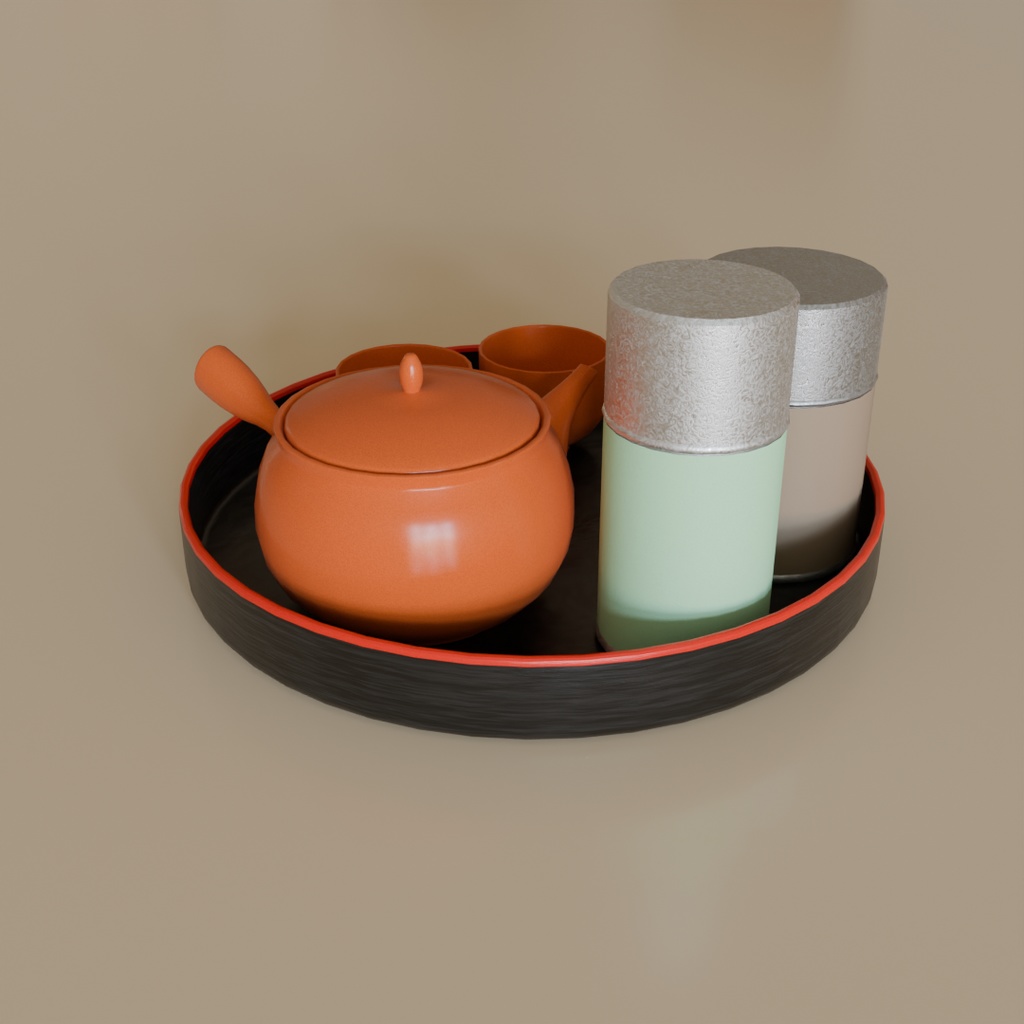 【Blender】お茶セット(急須・カップ・お盆・茶缶) Tea set