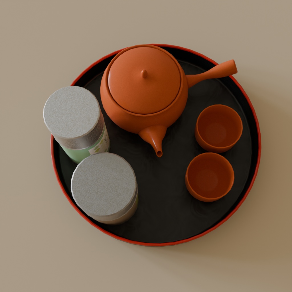 【Blender】お茶セット(急須・カップ・お盆・茶缶) Tea set