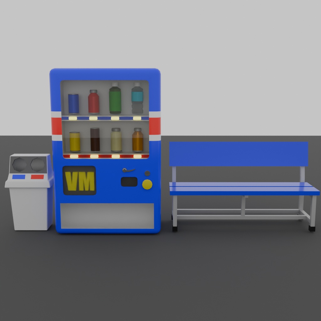 【Blender】ローポリ自動販売機セット Low Poly vending machine set