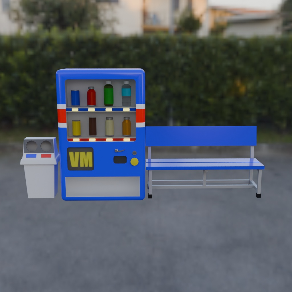 【Blender】ローポリ自動販売機セット Low Poly vending machine set