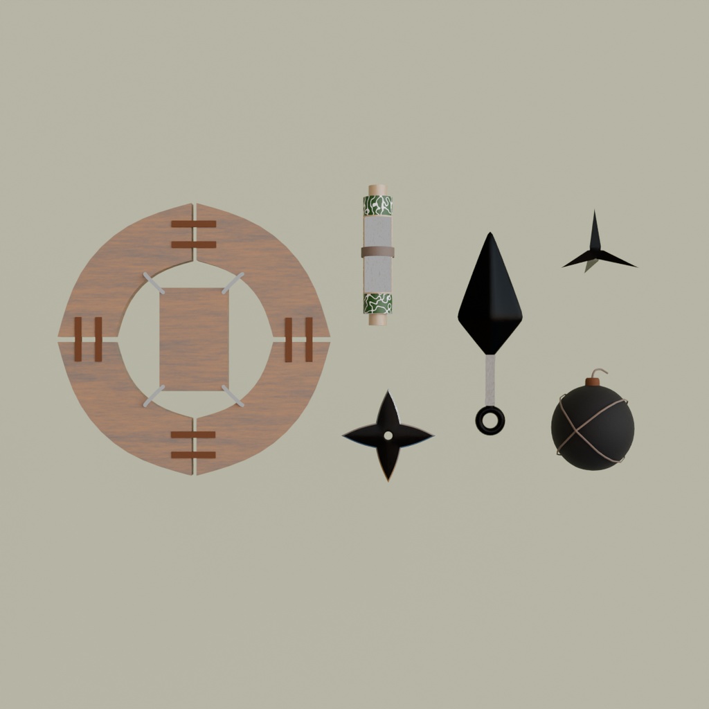 【Blender】ローポリ忍者道具セット Low Poly Ninja Tool Set