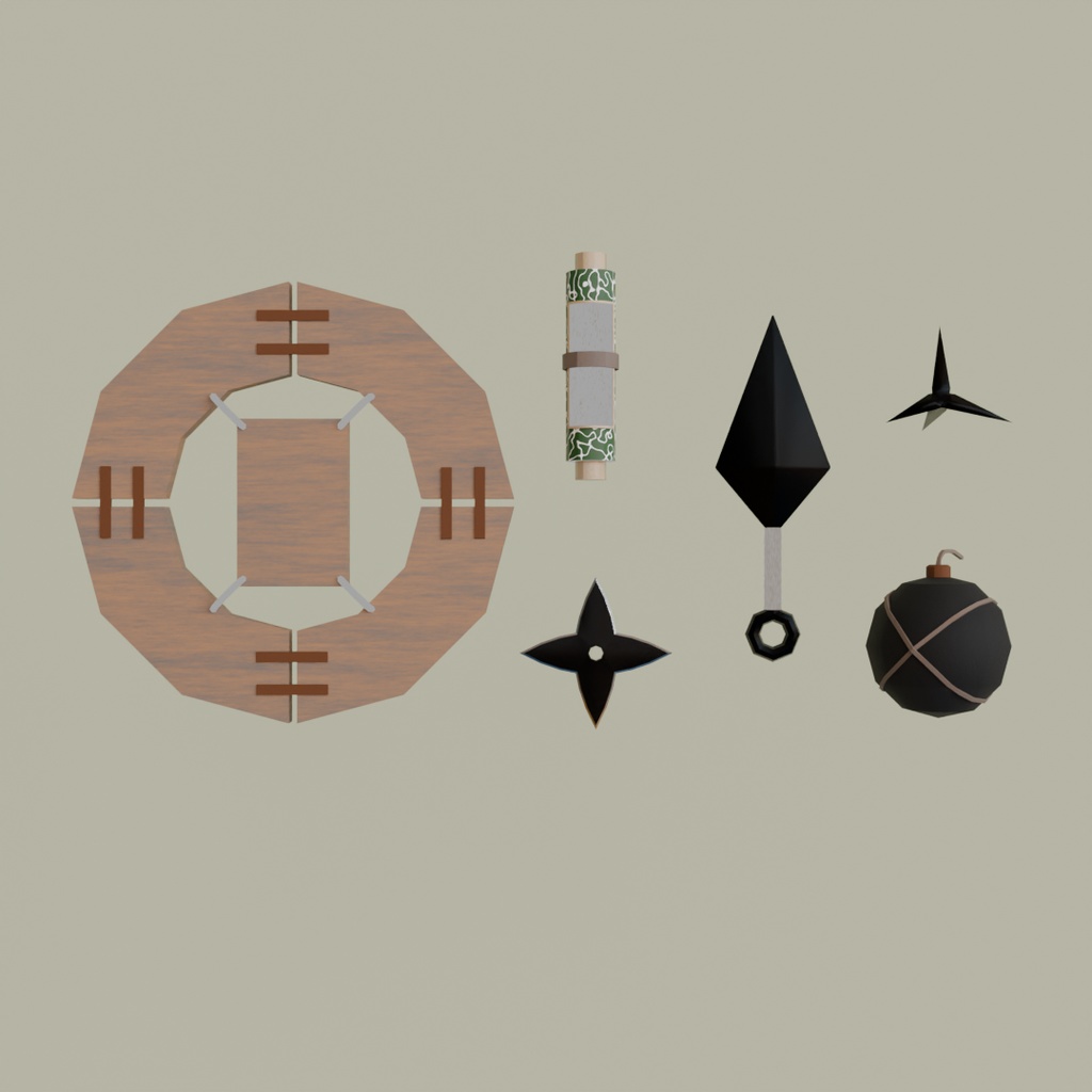 【Blender】ローポリ忍者道具セット Low Poly Ninja Tool Set