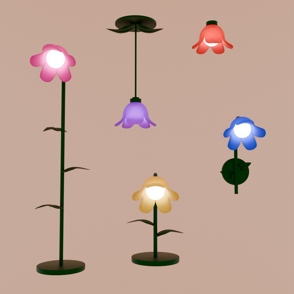 【Blender】花のランプセット Flower Lamp Set