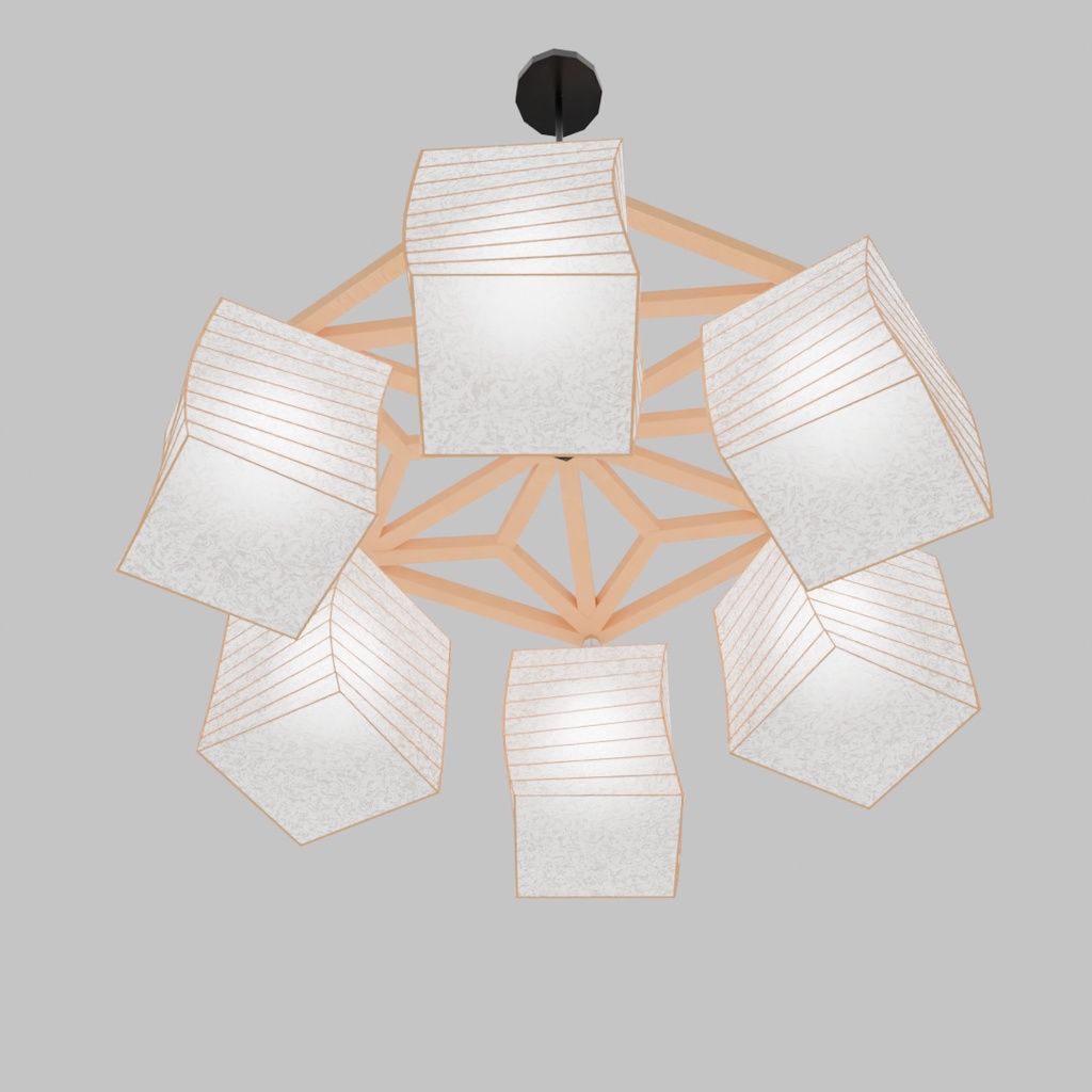 【Blender】和紙の灯りのシャンデリア Chandelier with Japanese paper lights