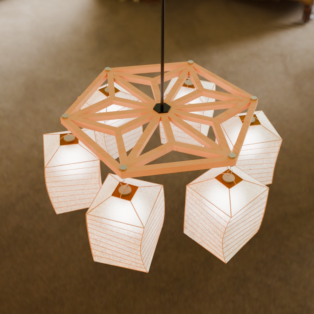 【Blender】和紙の灯りのシャンデリア Chandelier with Japanese paper lights