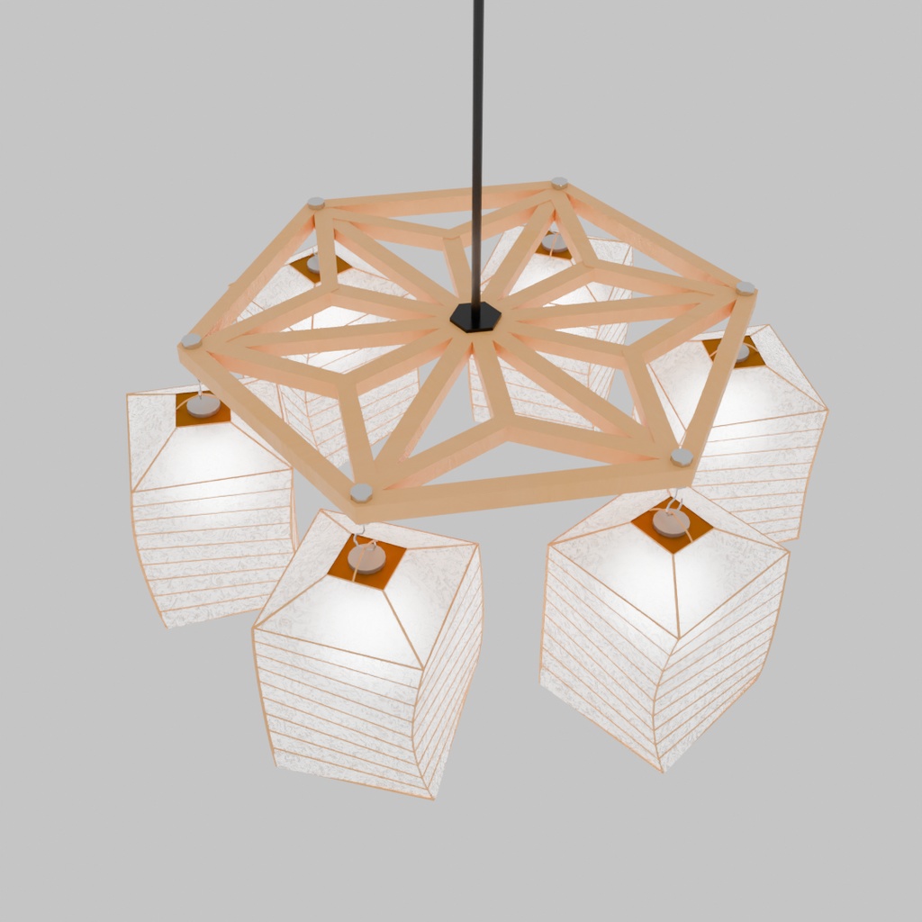 【Blender】和紙の灯りのシャンデリア Chandelier with Japanese paper lights