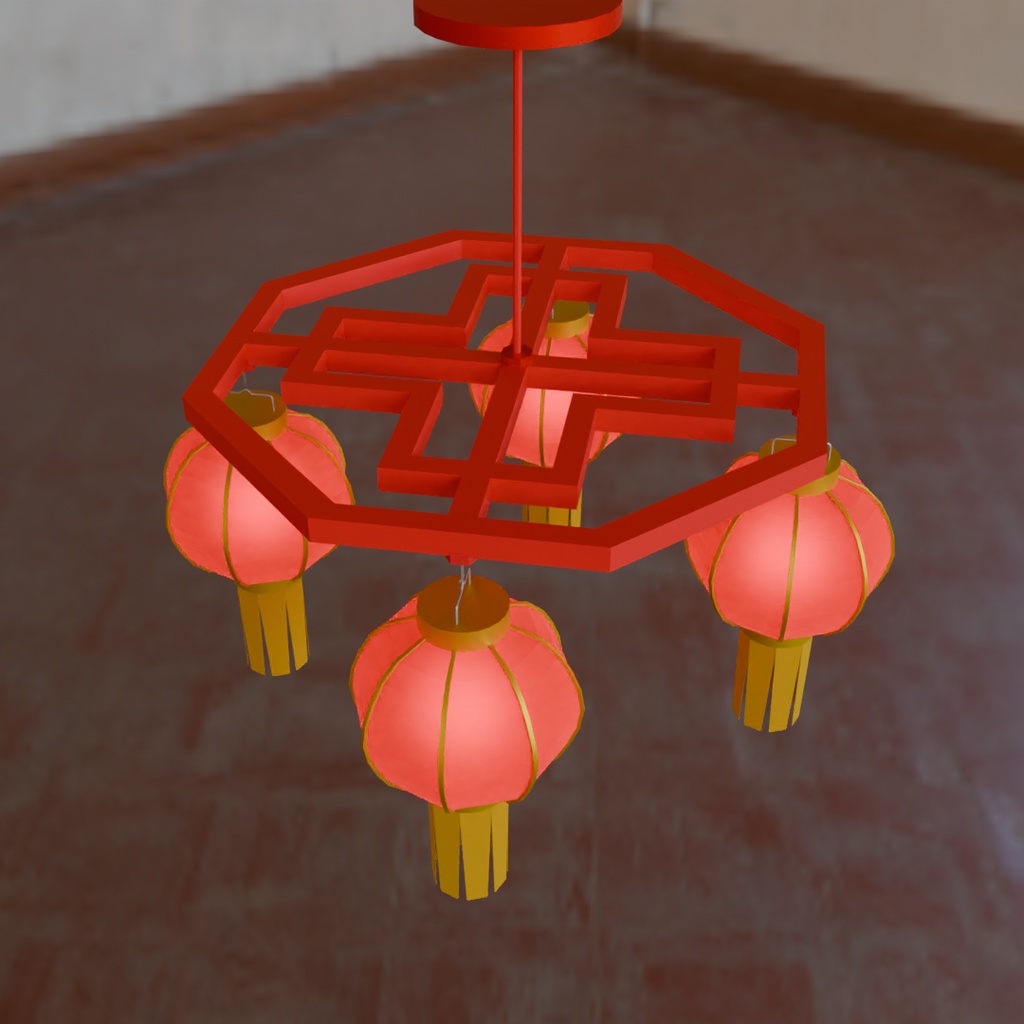【Blender】中華風の灯りのシャンデリア Chandelier with Chinese-style lights