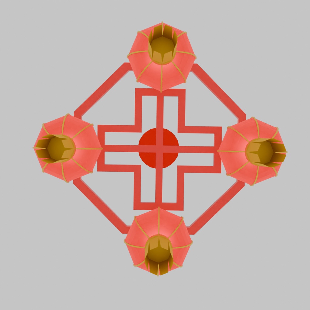 【Blender】中華風の灯りのシャンデリア Chandelier with Chinese-style lights