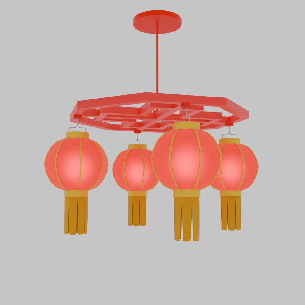 【Blender】中華風の灯りのシャンデリア Chandelier with Chinese-style lights