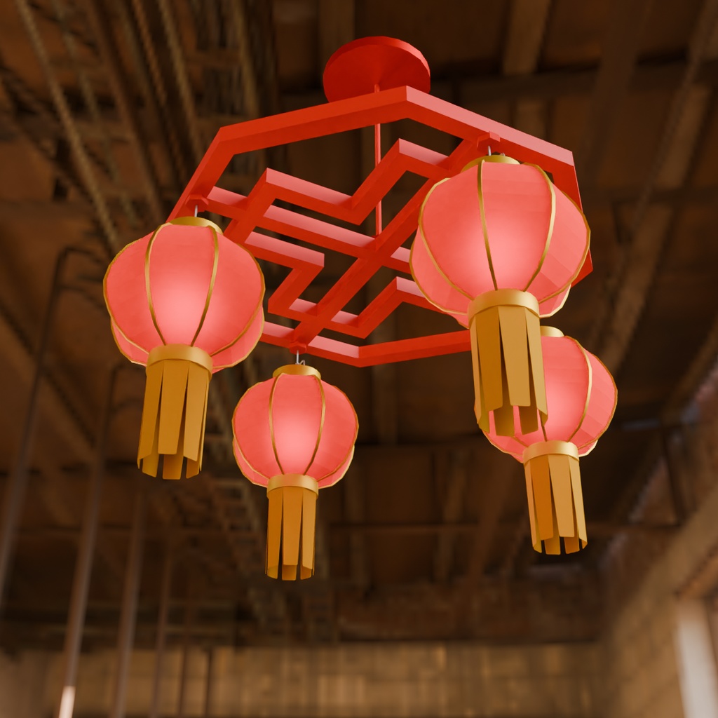 【Blender】中華風の灯りのシャンデリア Chandelier with Chinese-style lights