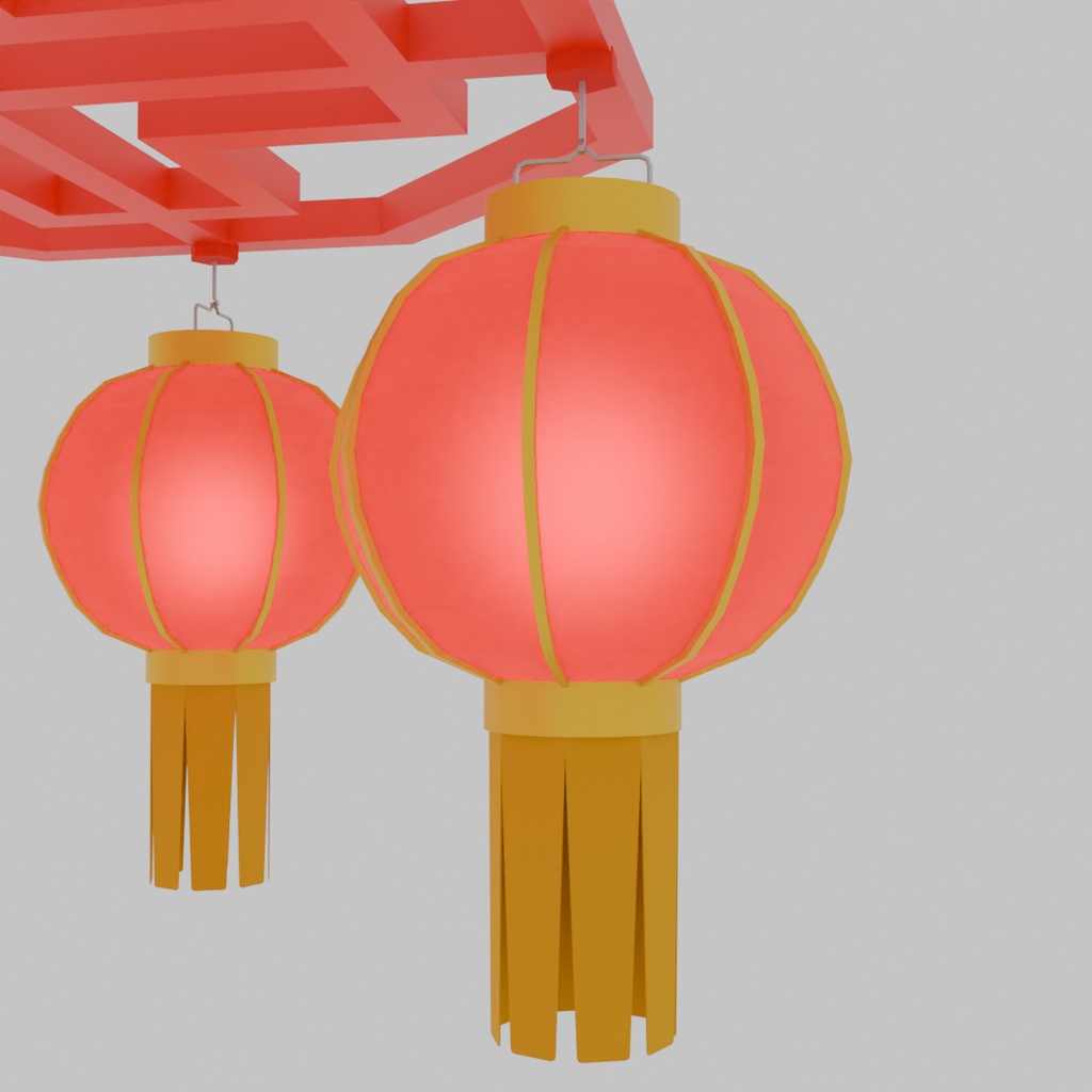 【Blender】中華風の灯りのシャンデリア Chandelier with Chinese-style lights