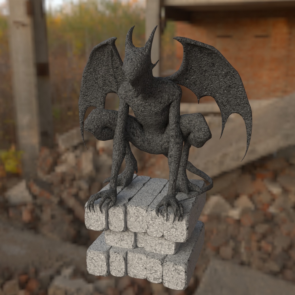 【Blender】ナイトゴーントのガーゴイル像　Gargoyle statue of Nightgaunts