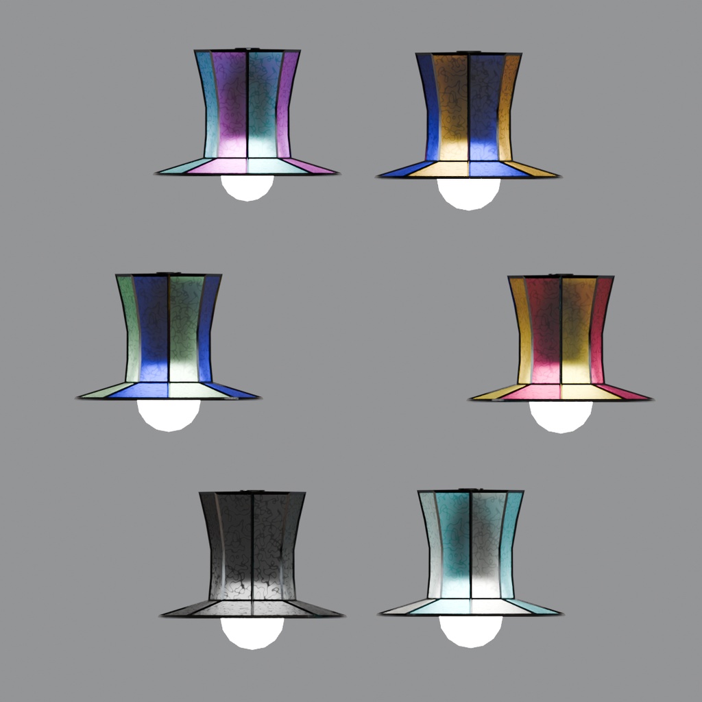 【Blender】ステンドグラス風シルクハットランプ2種6カラー Silk hat lamp in stained glass style