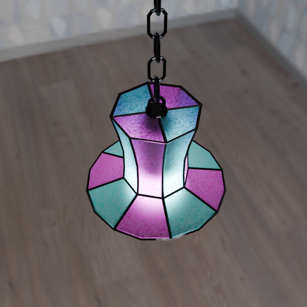 【Blender】ステンドグラス風シルクハットランプ2種6カラー Silk hat lamp in stained glass style