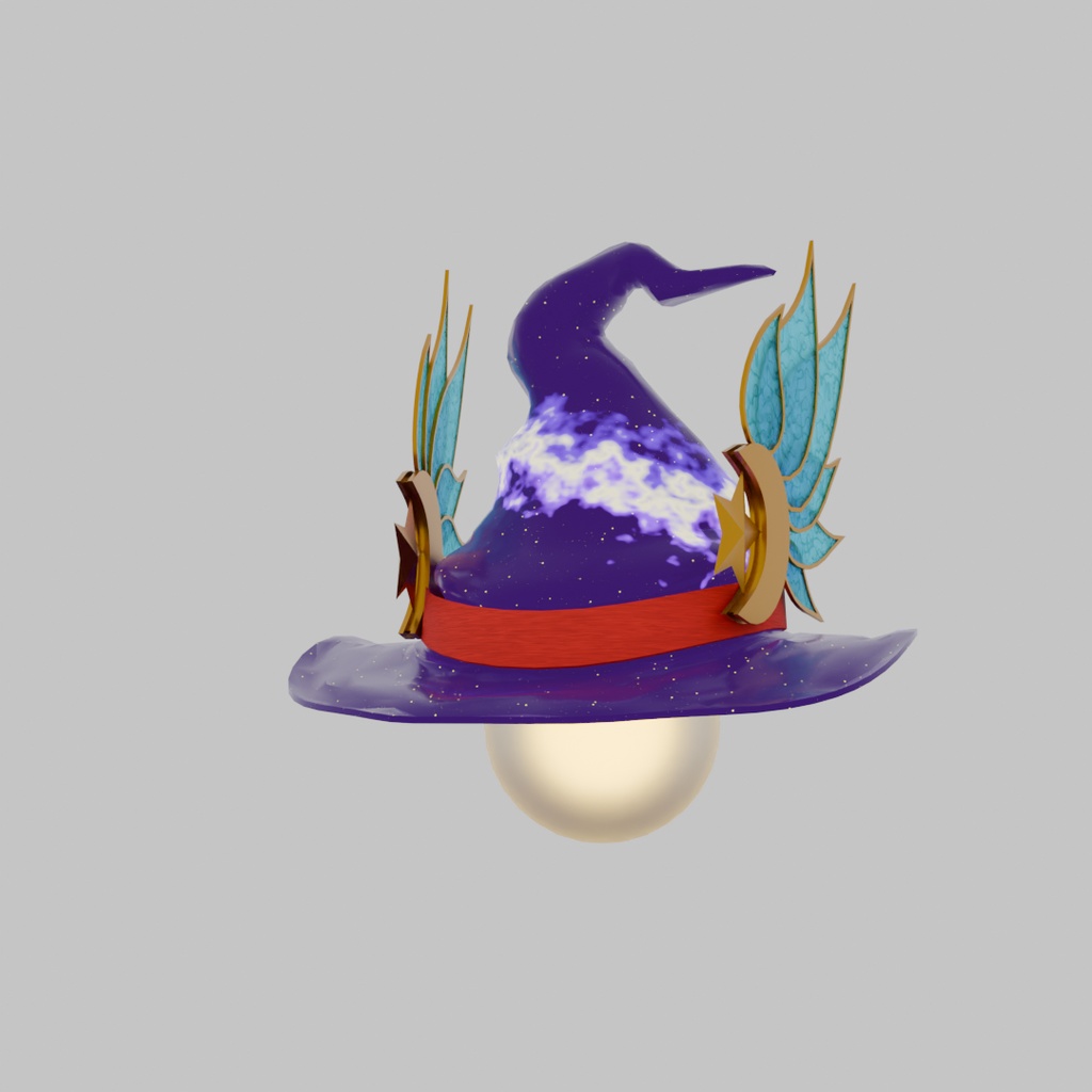 【Blender】羽付き魔女ハットのランプ Lamp with feathered witch hat