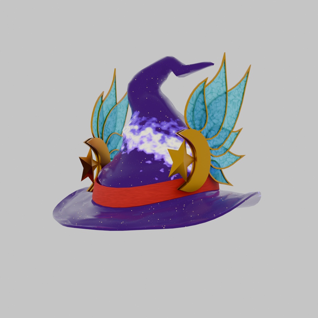 【Blender】羽付き魔女ハットのランプ Lamp with feathered witch hat