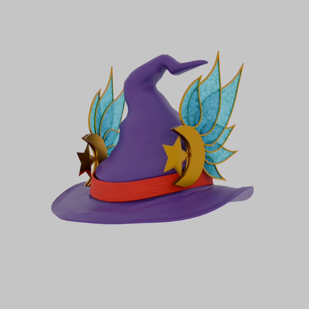 【Blender】羽付き魔女ハットのランプ Lamp with feathered witch hat